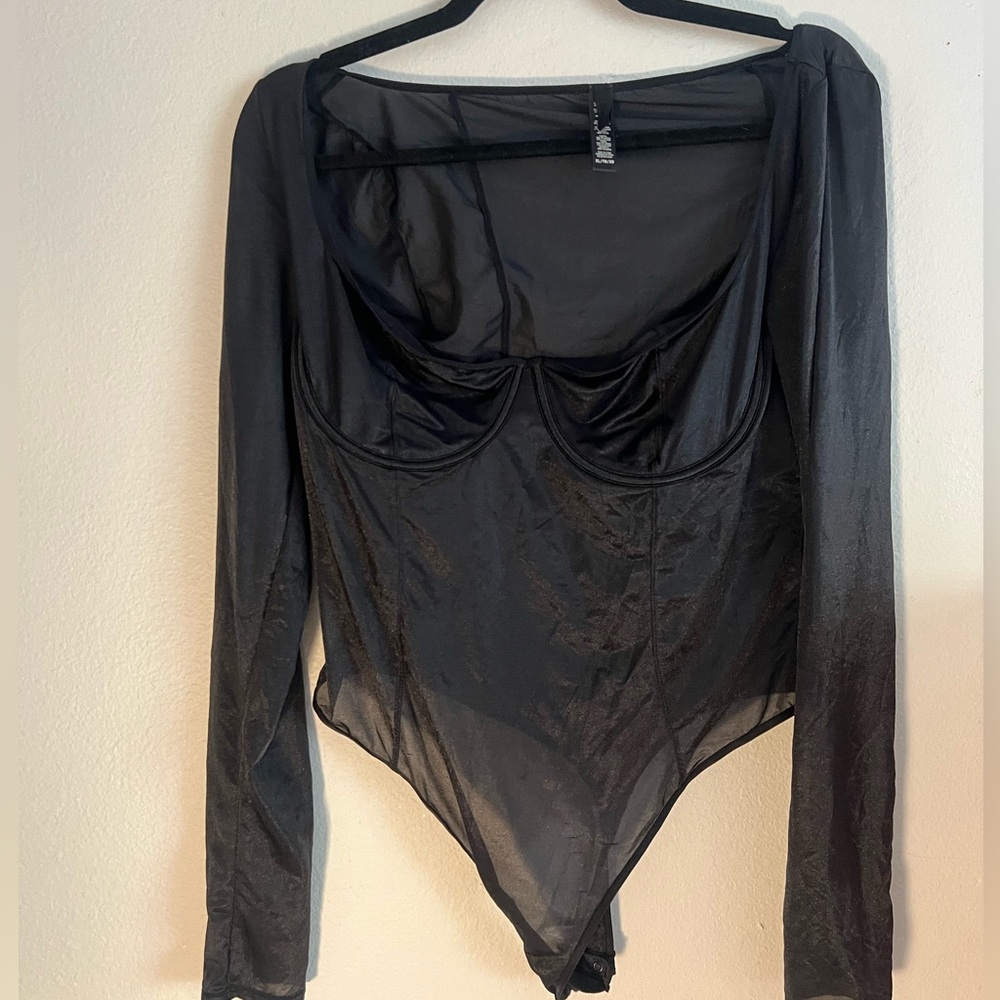 SKIMS Sheer Black Long Sleeve Bodysuit